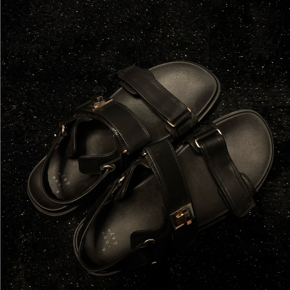 a new day Black Sandals with Gold Accents